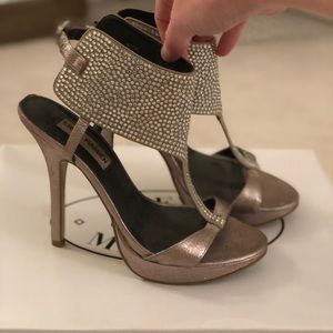 Steve Madden Silver Open-Toe Rhinestone Heels